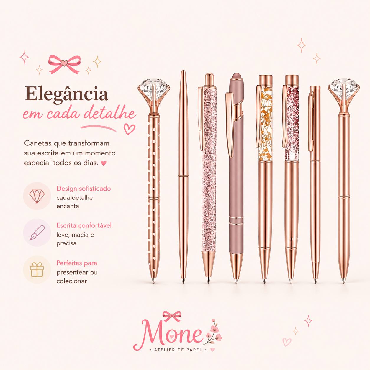 Canetas elegantes rose gold - elegância em cada detalhe, perfeitas para presentear