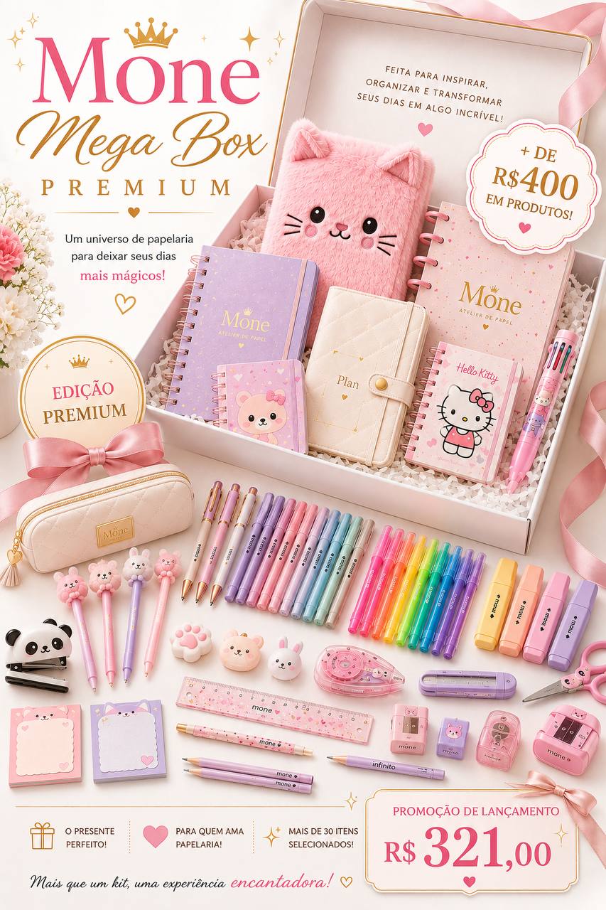 Mone Mega Box Premium - mais de 30 itens selecionados, mais de R$ 400 em produtos, edição premium - R$ 321,00