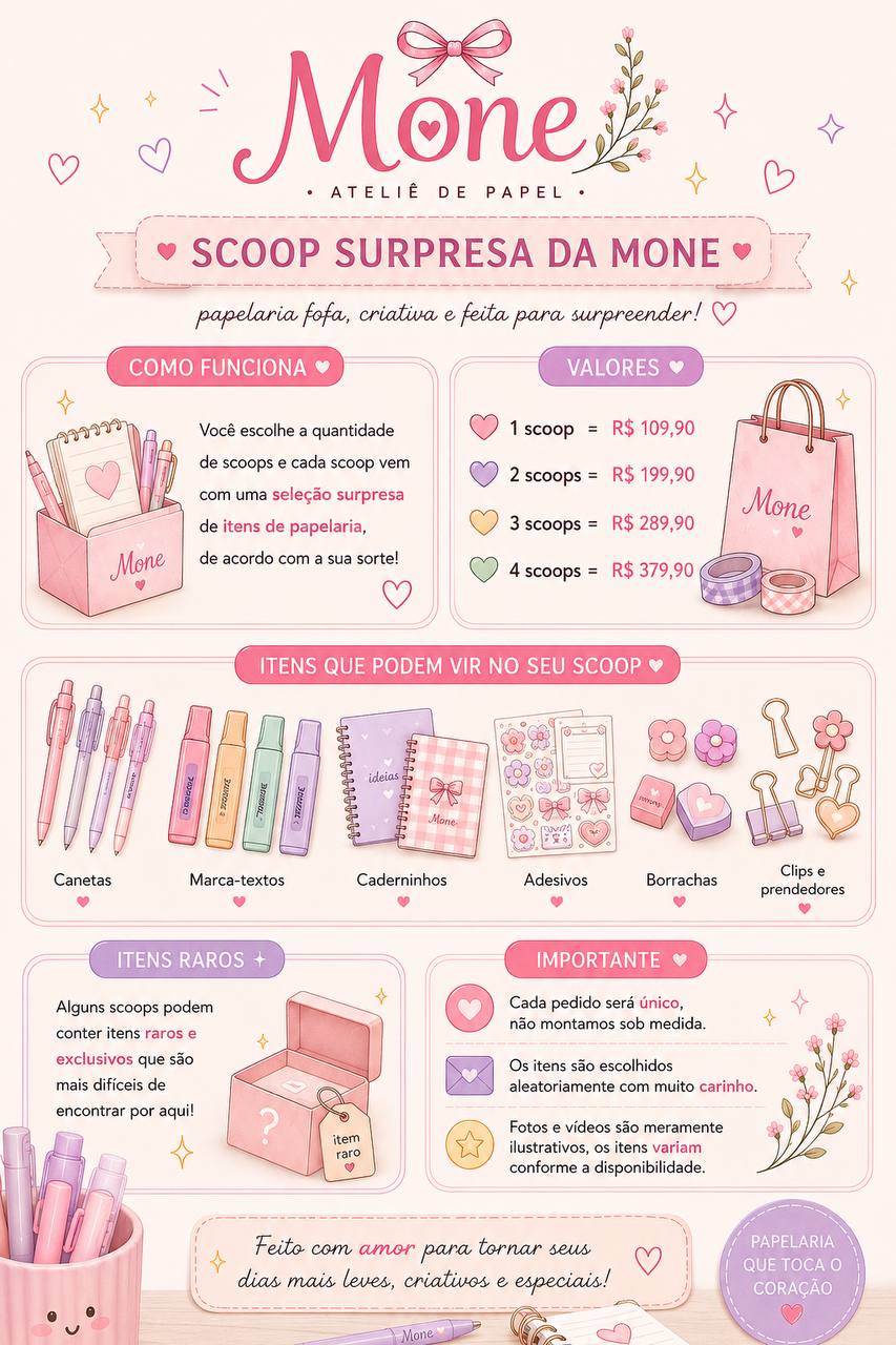 Scoop Surpresa da Mone Atelier - como funciona e o que pode vir no seu scoop